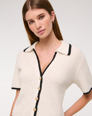 Short-Sleeve Crochet-Style Polo