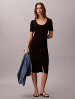 Cotton Rib Button-Down Dress