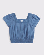 Girls Lace-Trim Smocked Waist Top