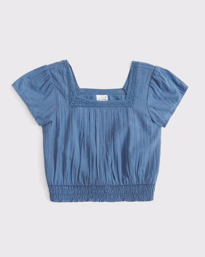 Girls Lace-Trim Smocked Waist Top
