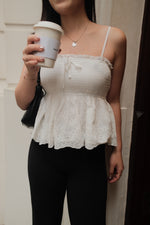 Moonlit Breeze Scalloped Eyelet Peplum Top