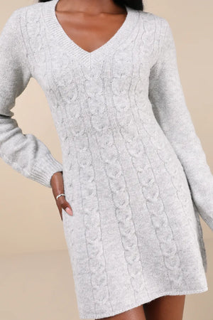 Cable Knit Long Sleeve Sweater Mini Dress