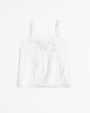 Lace-Trim Embroidered Top