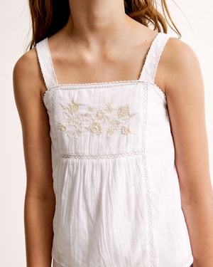 Lace-Trim Embroidered Top