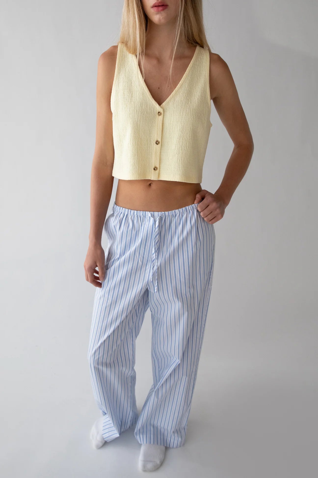 Textured Button Front Tank