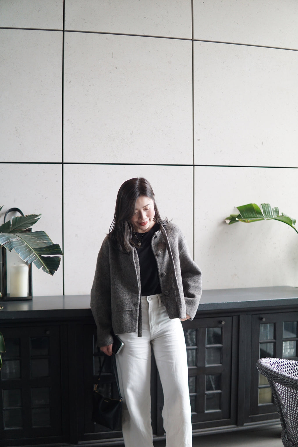 Wool Blend Short Coat With Ribbon