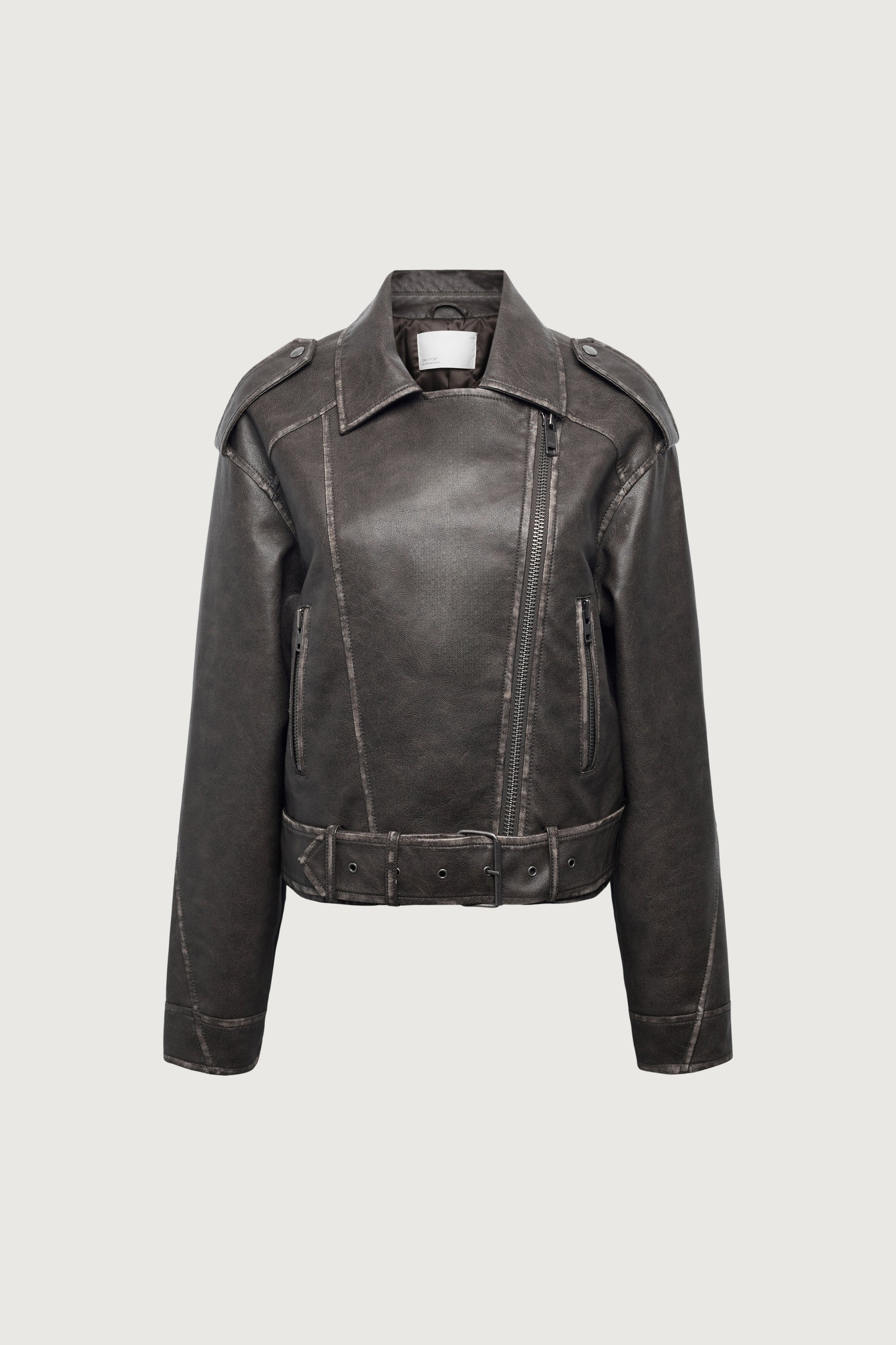 Cropped Vegan Leather Moto Jacket