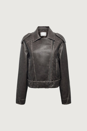 Cropped Vegan Leather Moto Jacket