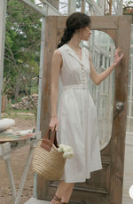 Sleeveless Collared Pleated Dress