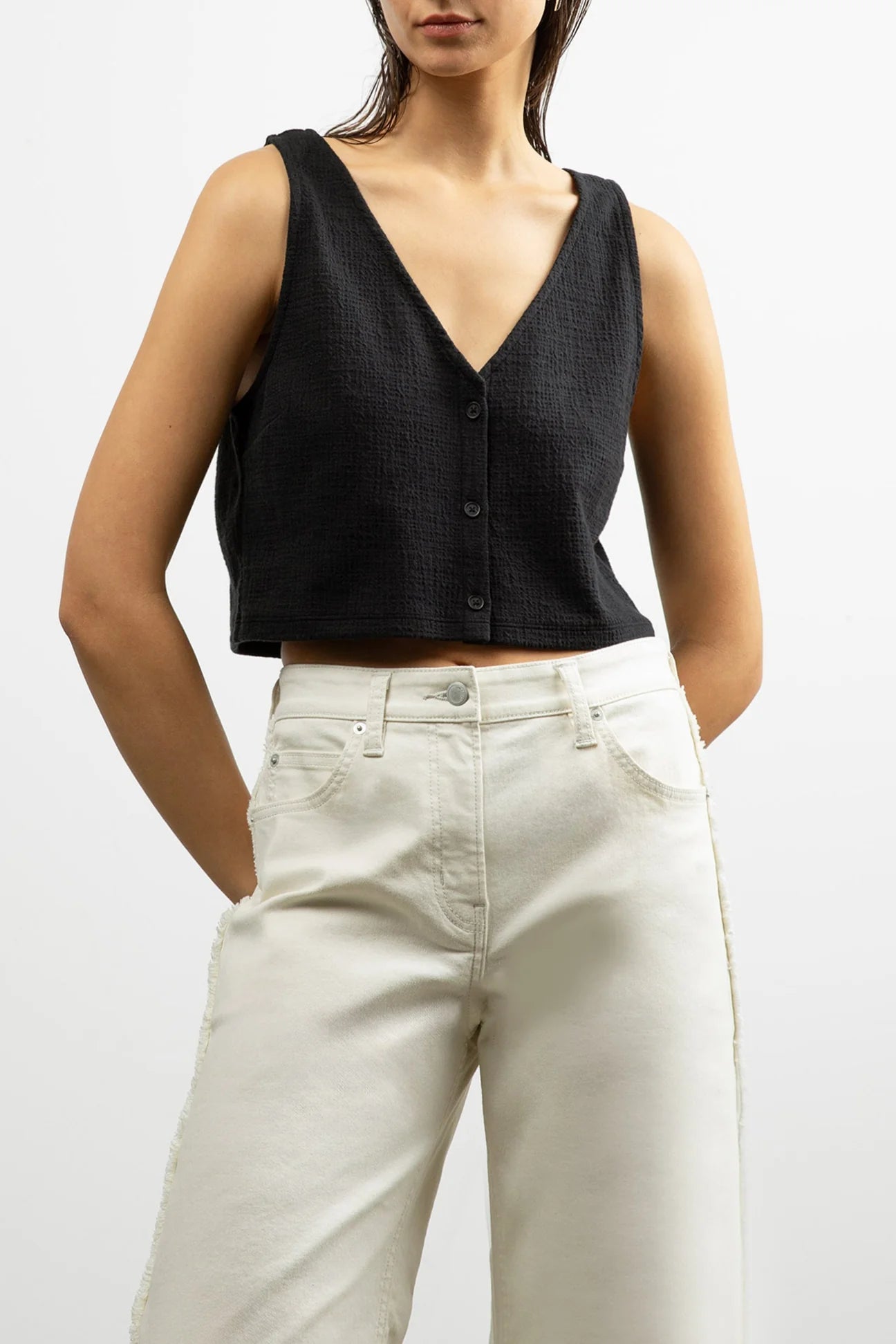 Textured Button Front Tank