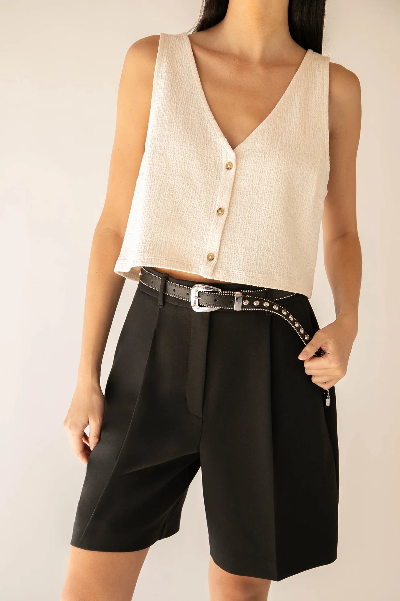 Textured Button Front Tank