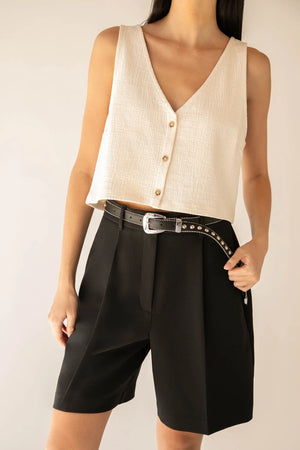 Textured Button Front Tank