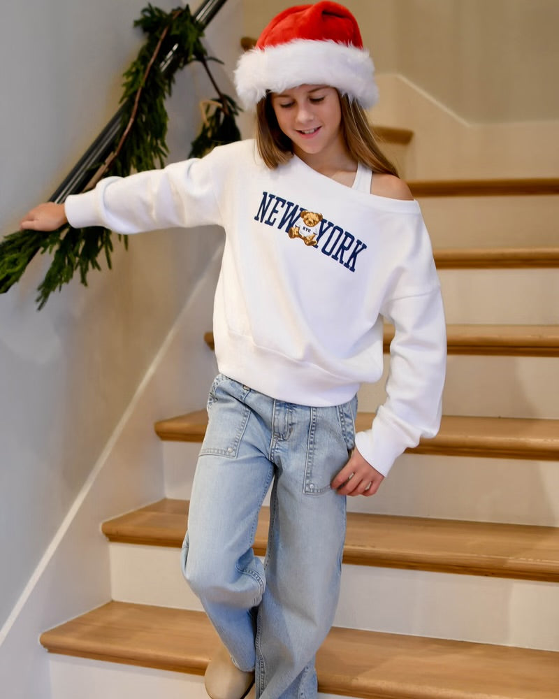 Off-The-Shoulder Graphic Crew Sweatshirt