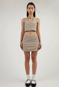 Gingham Mini Skirt with Front Slit