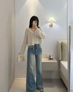 Cotton Crochet Lace Trim Cropped Cardigan