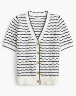 Short-sleeve pointelle V-neck cardigan sweater