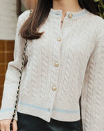 100% Wool Leslie Embroidered Contrast Cardigan