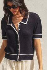 Bay Breeze Contrast Trim Open Knit Top