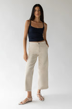Cropped Twill Wide Leg Pant
