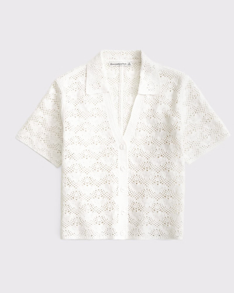 Short-Sleeve Crochet-Style Polo