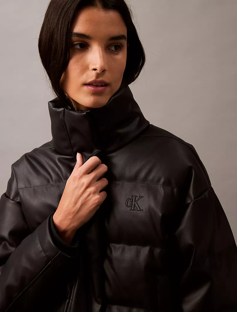 Classic Faux Leather Puffer Jacket