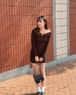 Off-The-Shoulder Hardware Sweater Dress