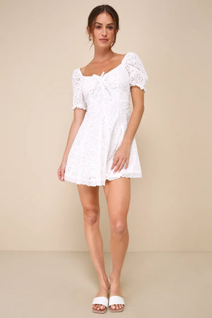 Puff Sleeve Eyelet Mini Dress