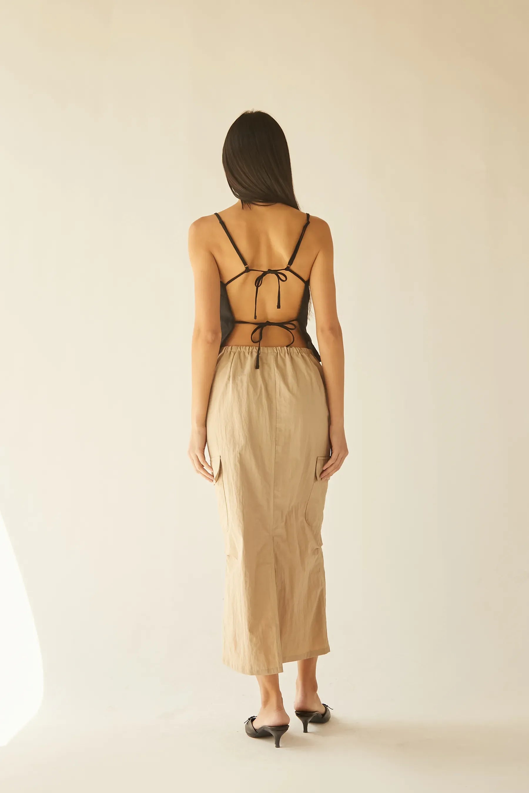 Linen Blend Open Back Tank Top