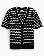 Short-sleeve pointelle V-neck cardigan sweater