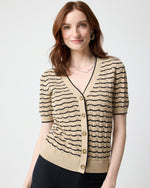 Short-sleeve pointelle V-neck cardigan sweater