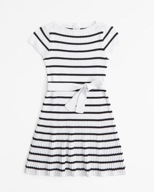 Girls Short-Sleeve Ribbed Belted Sweater Dress