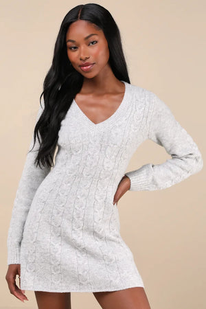 Cable Knit Long Sleeve Sweater Mini Dress