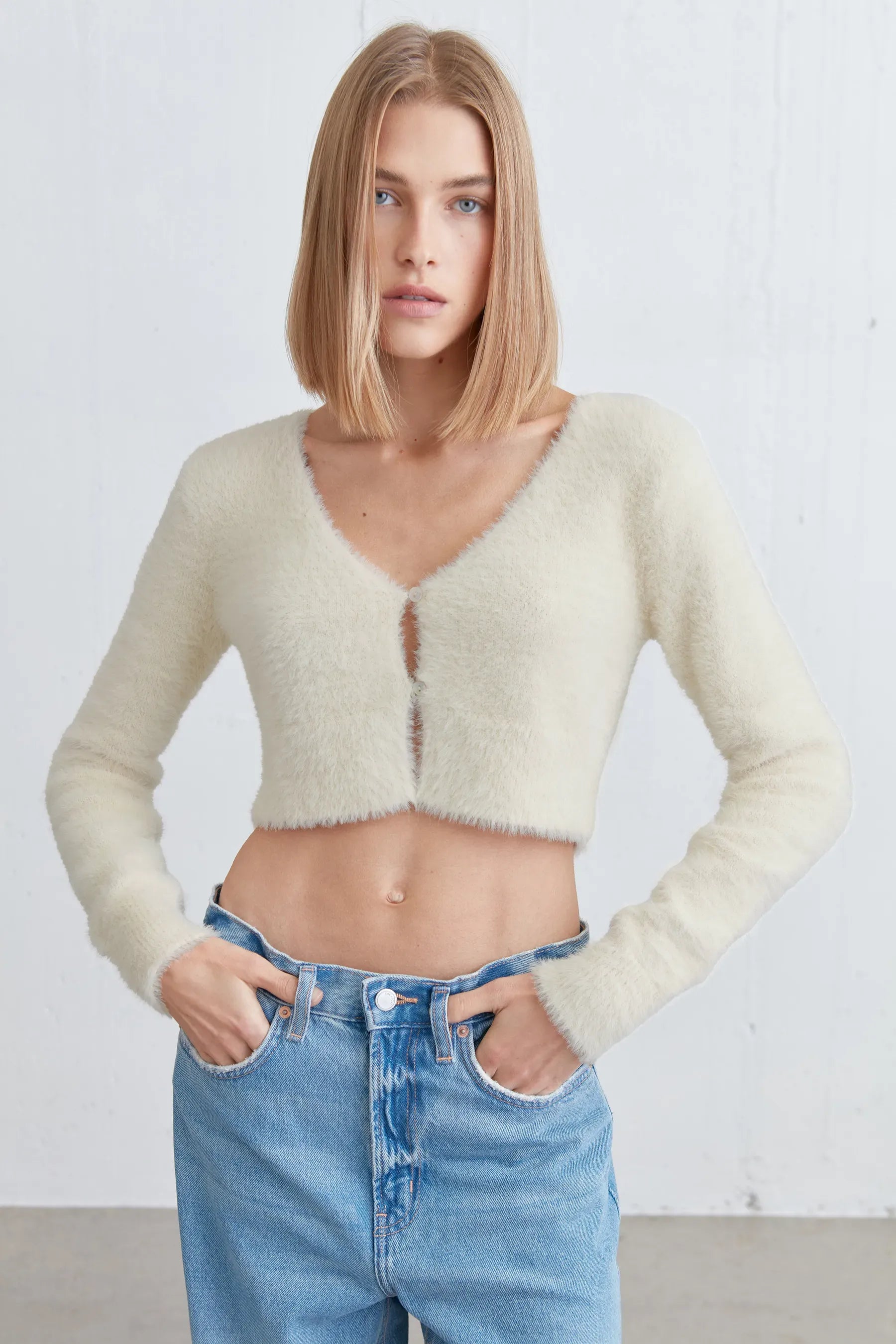 Cropped Fuzzy Cardigan