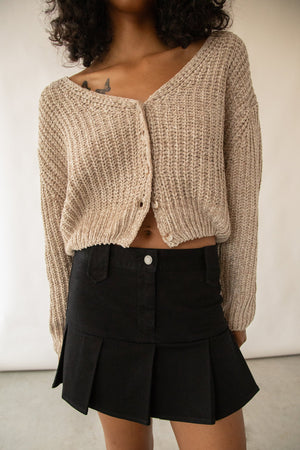 Cropped Chenille Knit Cardigan