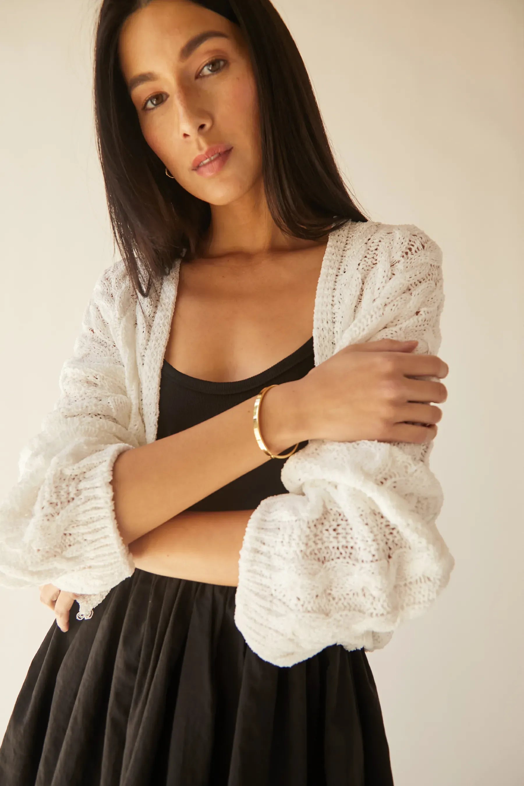 Cropped Cable Knit Cardigan