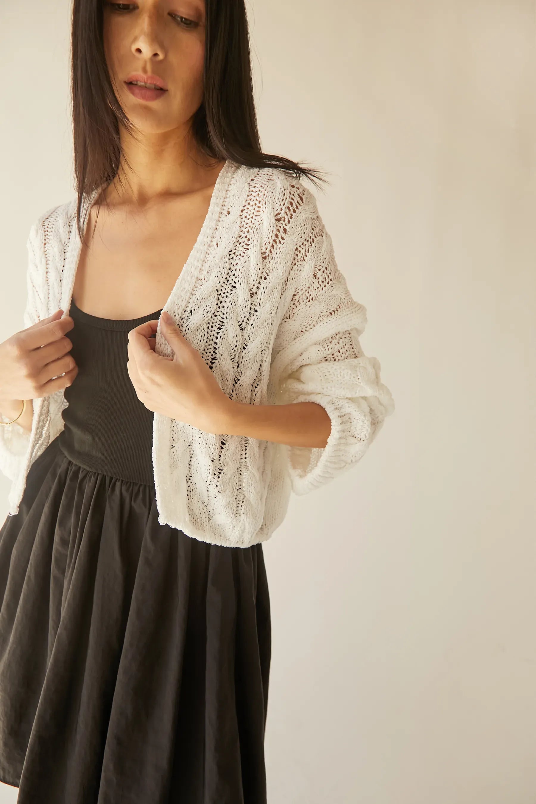 Cropped Cable Knit Cardigan