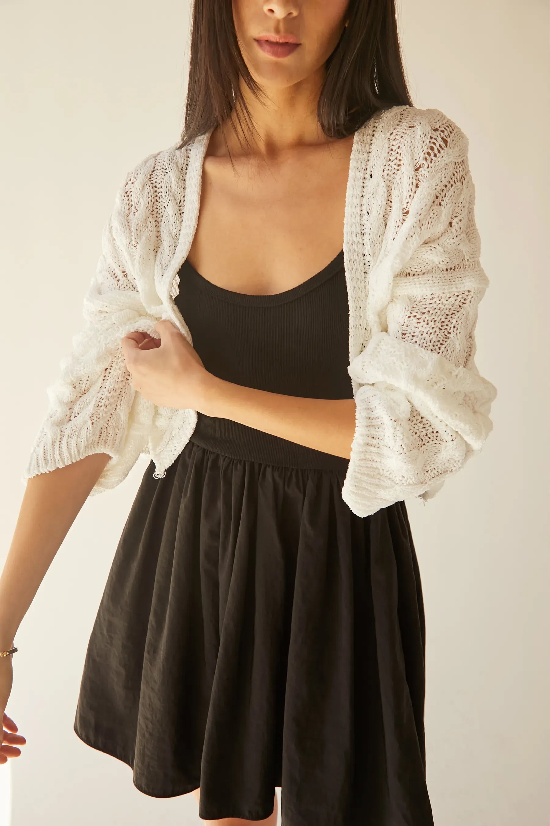 Cropped Cable Knit Cardigan