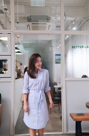 Belted Stripe Poplin Shirt Dress