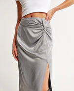 Knotted Elevated Satin Midi Skirt