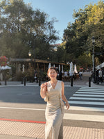 Linen Blend V-Neck Sleeveless Belted Dress