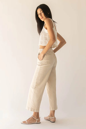 Cropped Twill Wide Leg Pant