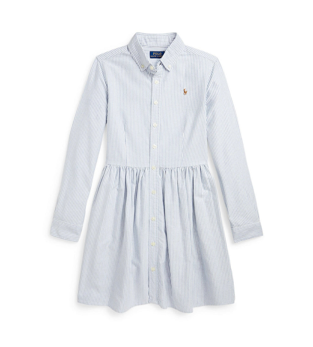 Girls Long Sleeve Striped Shirtdress