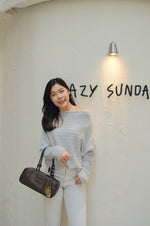 Fuzzy Ribbed Boatneck Sweater