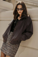 Ashley Oversized Faux Leather Jacket - Dark Umber