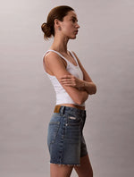 High Rise Midi Denim Shorts