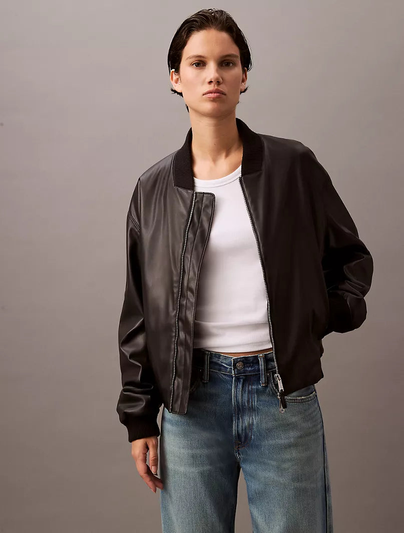 Faux Leather Bomber Jacket