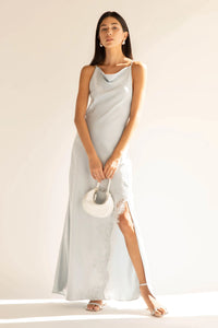 Satin Maxi Dress with Lace Trim