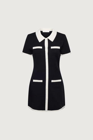 Collared Contrast Trim Knit Mini Dress