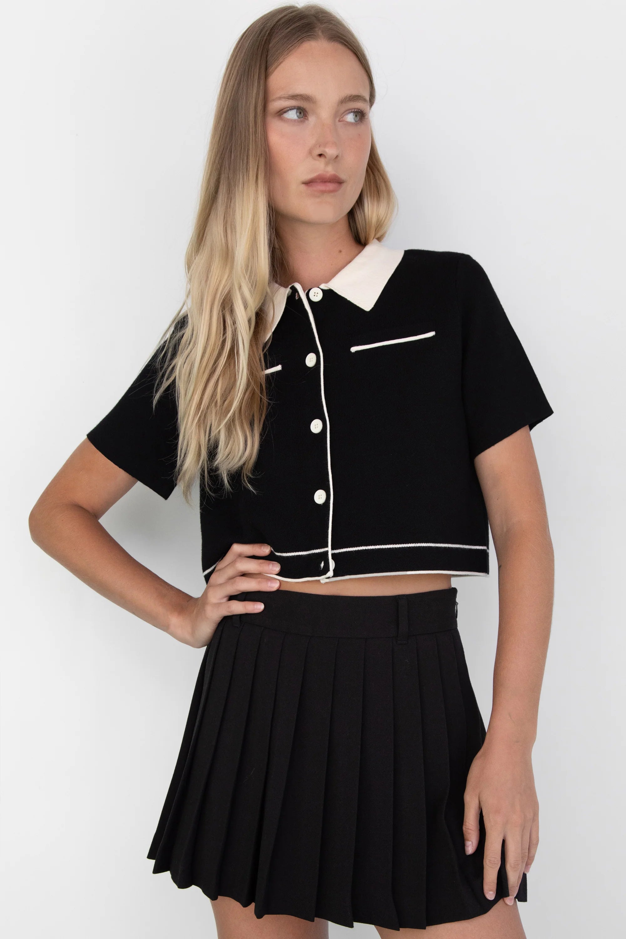 Cropped Knit Blouse + Skirt Set
