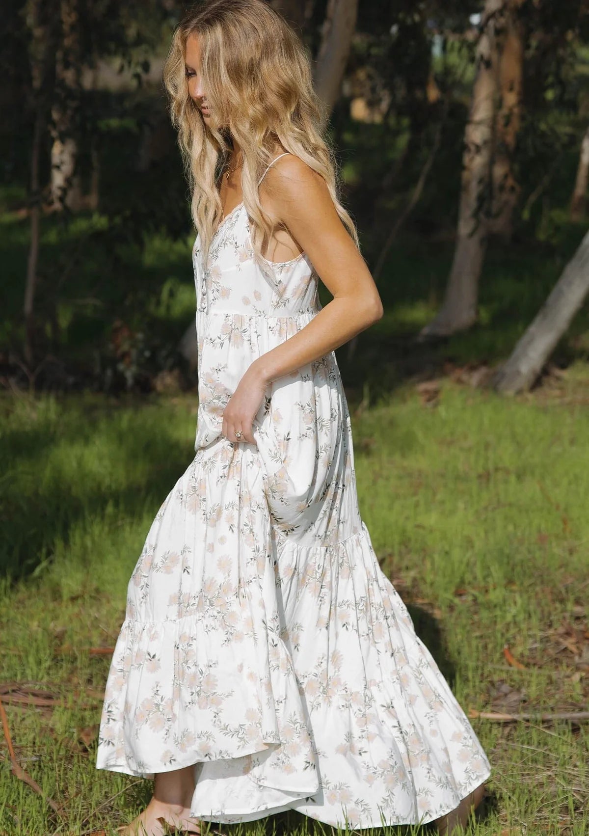 josie floral maxi dress Josie Floral Organza Maxi Dress-Green Multi S